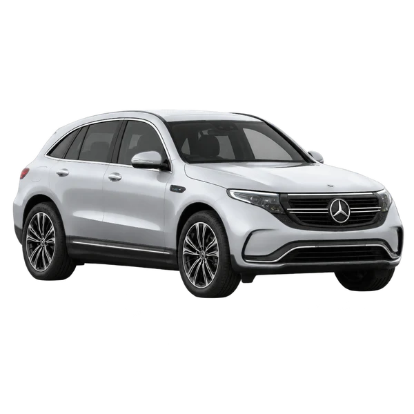 silver 2023 Mercedes-Benz EQC front three-quarter (facing left) view