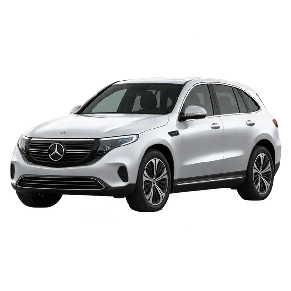 silver 2019 Mercedes-Benz EQC Class front three-quarter (facing left) view