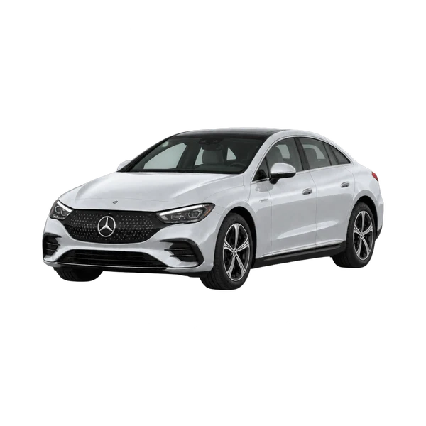 silver 2022 Mercedes-Benz EQE front three-quarter (facing left) view