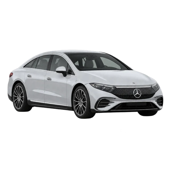 silver 2027 Mercedes-Benz EQS 500 4matic front three-quarter (facing left) view