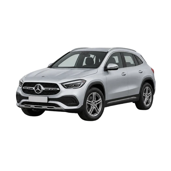 silver 2021 Mercedes-Benz GLA 180 front three-quarter (facing left) view