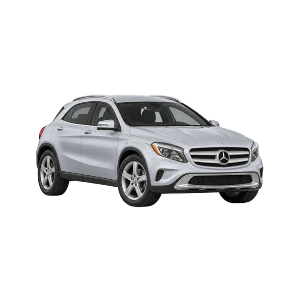 silver 2014 Mercedes-Benz GLA-Class front three-quarter (facing left) view