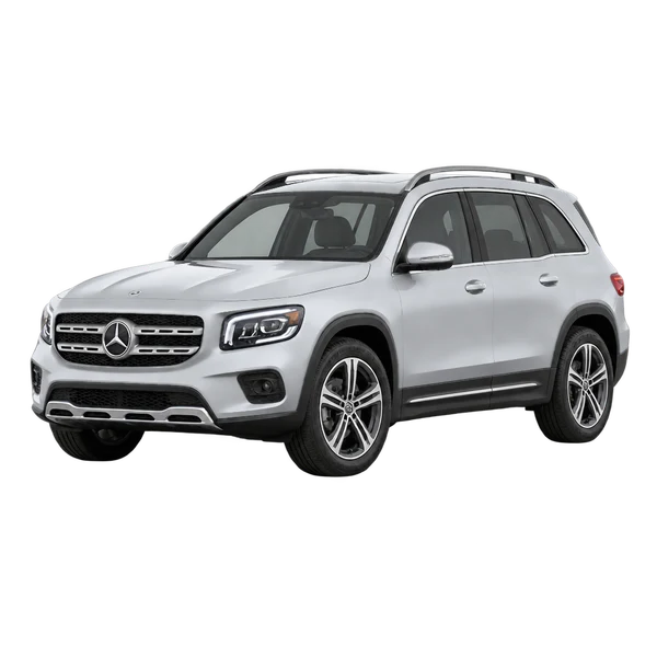 silver 2026 Mercedes-Benz GLB front three-quarter (facing left) view