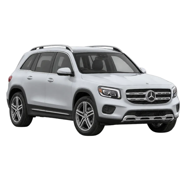 silver 2022 Mercedes-Benz GLB 250 front three-quarter (facing left) view