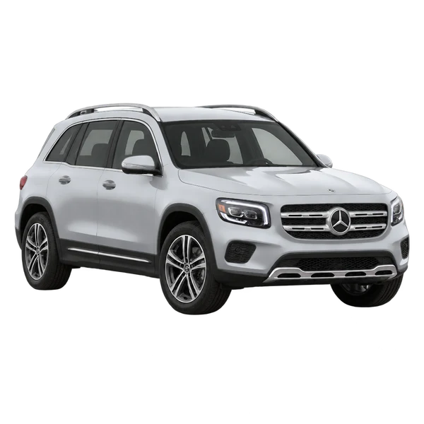 silver 2026 Mercedes-Benz GLB 250 front three-quarter (facing left) view