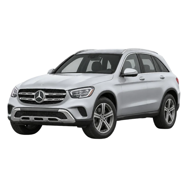 silver 2020 Mercedes-Benz GLC 300 front three-quarter (facing left) view