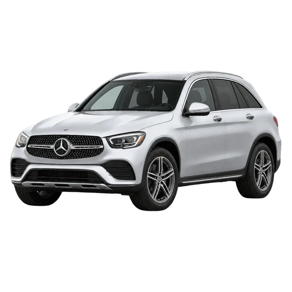 silver 2026 Mercedes-Benz GLC-Class front three-quarter (facing left) view