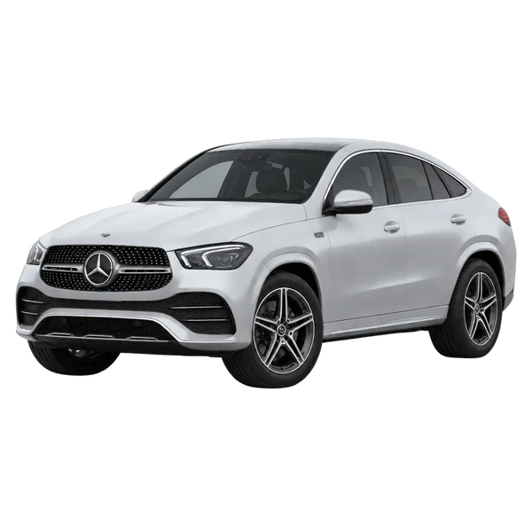 silver 2022 Mercedes-Benz GLE 350 E 4Matic Coupe front three-quarter (facing left) view