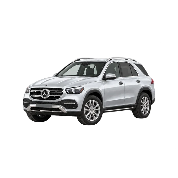 silver 2027 Mercedes-Benz GLE-Class front three-quarter (facing left) view