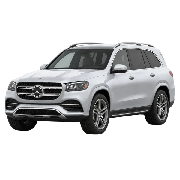 silver 2021 Mercedes-Benz GLS 450 4Matic front three-quarter (facing left) view