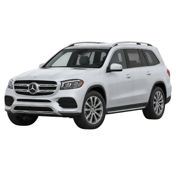 silver 2026 Mercedes-Benz GLS-Class front three-quarter (facing left) view