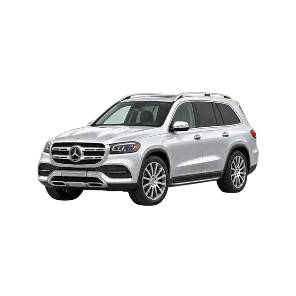 silver 2027 Mercedes-Benz GLS-Class front three-quarter (facing left) view