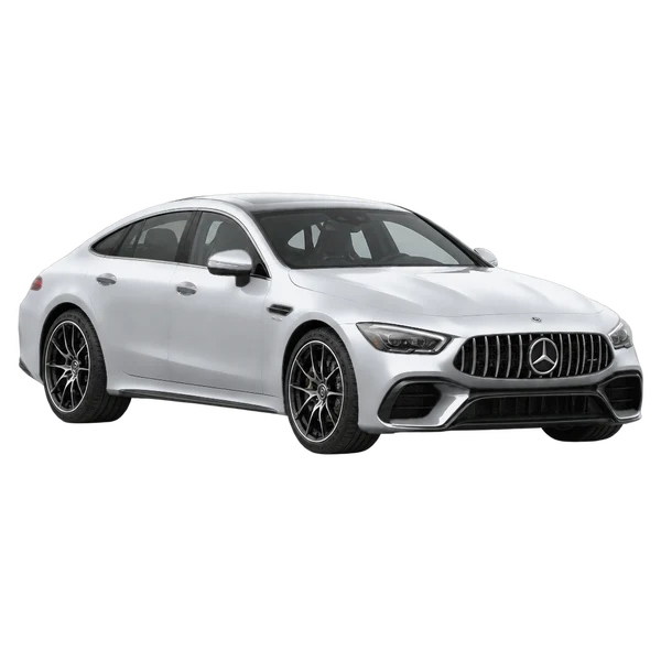 silver 2021 Mercedes-Benz GT front three-quarter (facing left) view