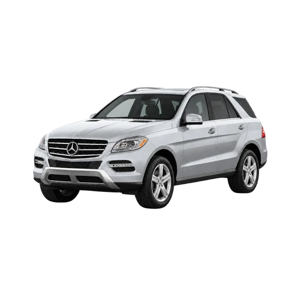 silver 2015 Mercedes-Benz M-Class front three-quarter (facing left) view