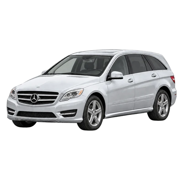 silver 2023 Mercedes-Benz R-Class front three-quarter (facing left) view