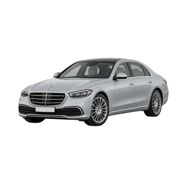 silver 2021 Mercedes-Benz S 450 front three-quarter (facing left) view