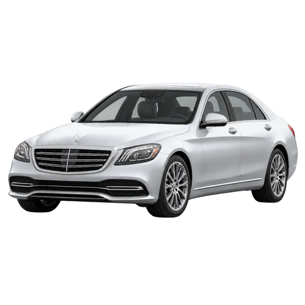 silver 2019 Mercedes-Benz S 560 front three-quarter (facing left) view