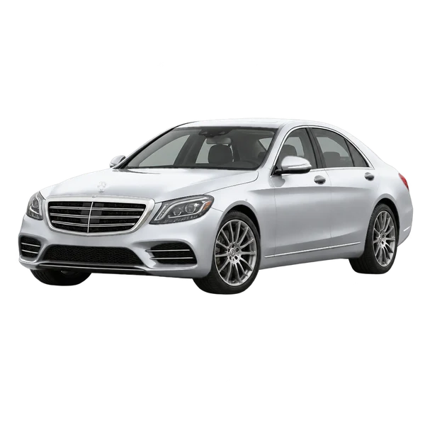 silver 2020 Mercedes-Benz S 560 front three-quarter (facing left) view