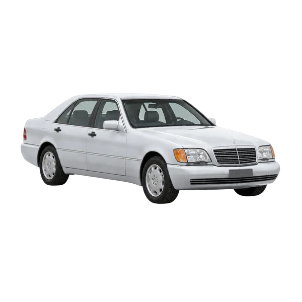 silver 1994 Mercedes-Benz S-Class front three-quarter (facing left) view