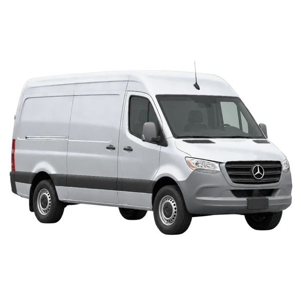 silver 2022 Mercedes-Benz Sprinter front three-quarter (facing left) view