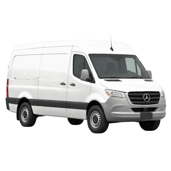 white 2025 Mercedes-Benz Sprinter front three-quarter (facing left) view
