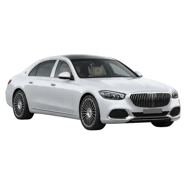 silver 2025 Mercedes-Maybach S-Class front three-quarter (facing left) view