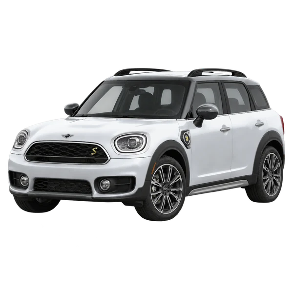 silver 2019 MINI Cooper S E ALL4 front three-quarter (facing left) view
