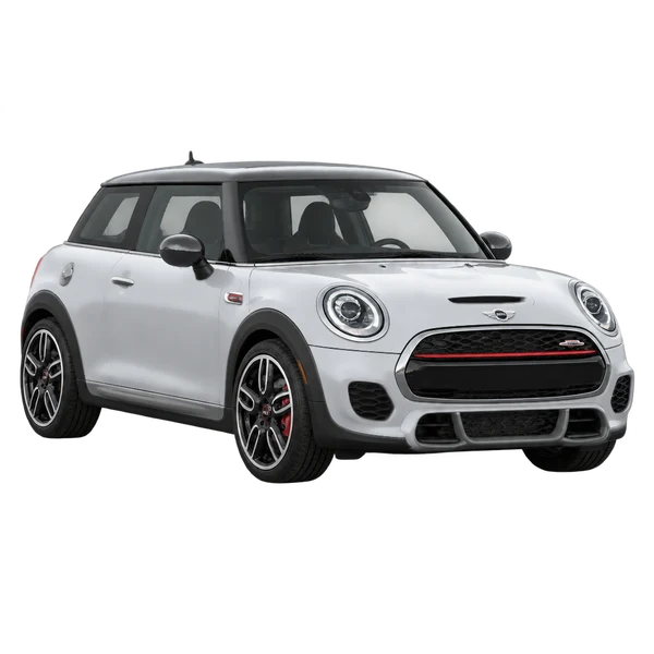 silver 2015 MINI John Cooper Works front three-quarter (facing left) view