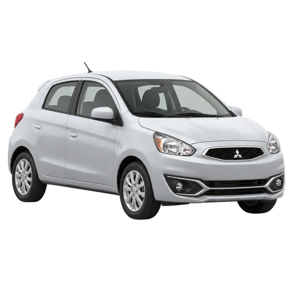 silver 2019 Mitsubishi Mirage front three-quarter (facing left) view