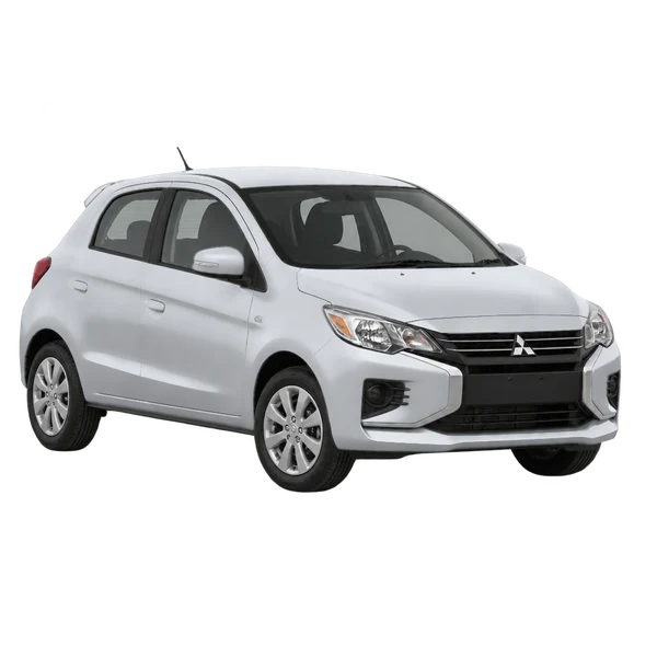 silver 2024 Mitsubishi Mirage front three-quarter (facing left) view