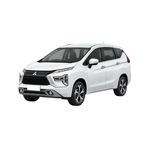 white 2024 Mitsubishi Xpander front three-quarter (facing left) view