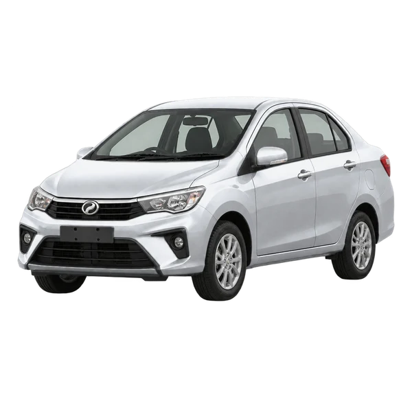 silver 2020 Perodua Bezza front three-quarter (facing left) view