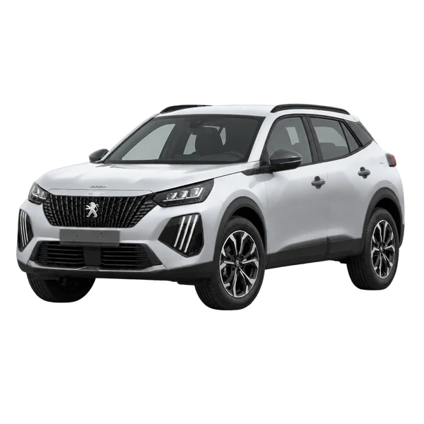 silver 2025 Peugeot 2008 Allure front three-quarter (facing left) view