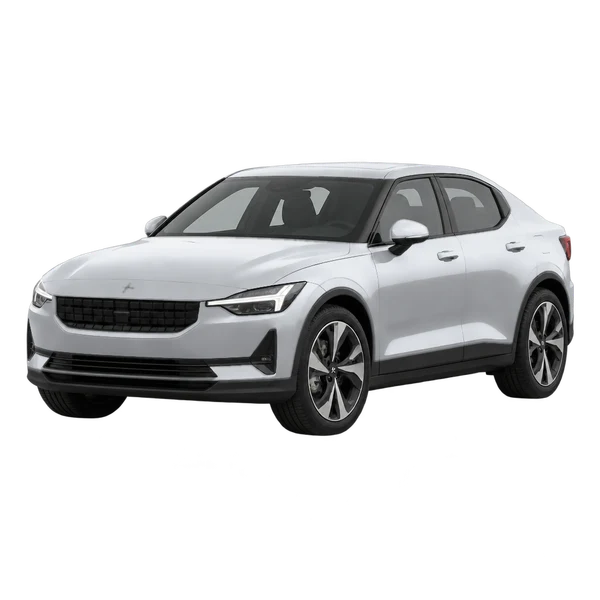 silver 2021 Polestar 2 front three-quarter (facing left) view