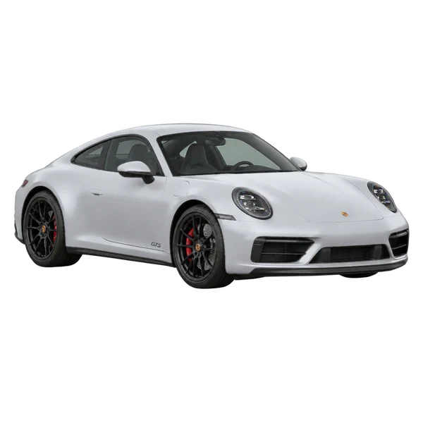 silver 2024 Porsche 911 Carrera 4 GTS front three-quarter (facing left) view