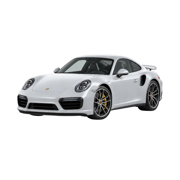 silver 2019 Porsche 911 Turbo S front three-quarter (facing left) view