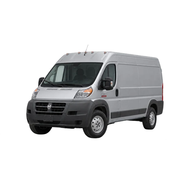 silver 2018 Ram ProMaster 3500 front three-quarter (facing left) view