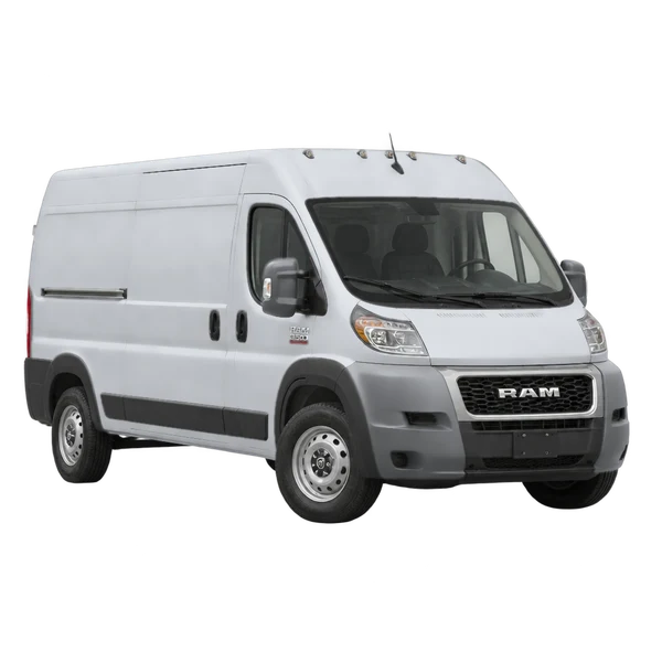 silver 2025 Ram ProMaster 3500 front three-quarter (facing left) view