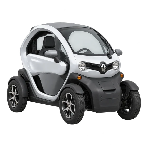 silver 2019 Renault Twizy front three-quarter (facing left) view
