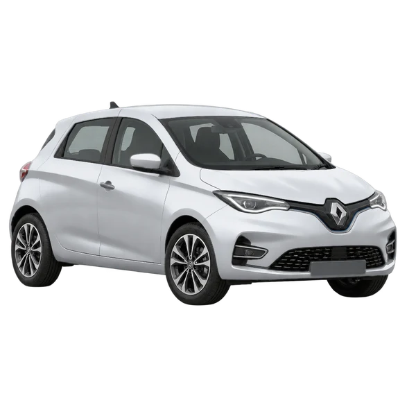 silver 2021 Renault Zoe front three-quarter (facing left) view