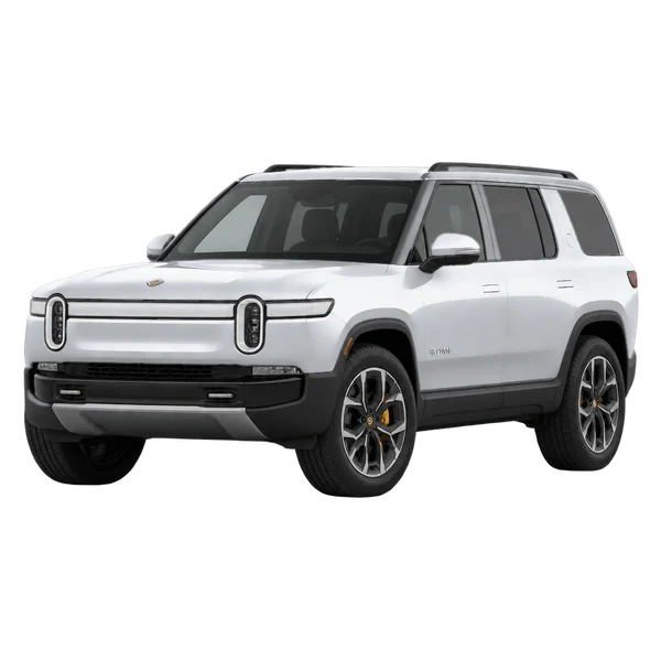 2027 RIVIAN R1S — Front three-quarter (facing left), silver