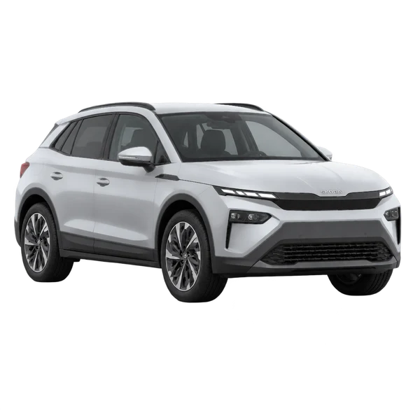silver 2026 Skoda Elroq 50 front three-quarter (facing left) view