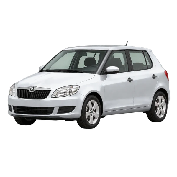 silver 2014 Skoda Fabia front three-quarter (facing left) view