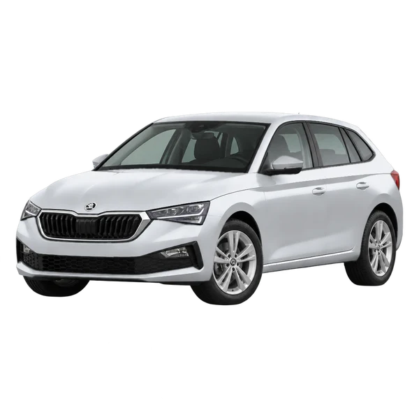 silver 2024 Skoda Scala front three-quarter (facing left) view