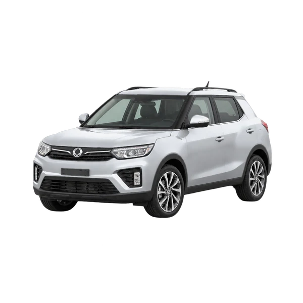 silver 2021 SsangYong Tivoli front three-quarter (facing left) view
