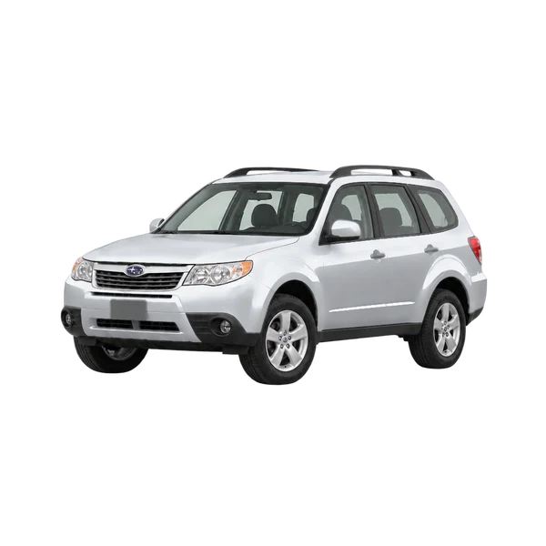 silver 2010 Subaru Forester front three-quarter (facing left) view