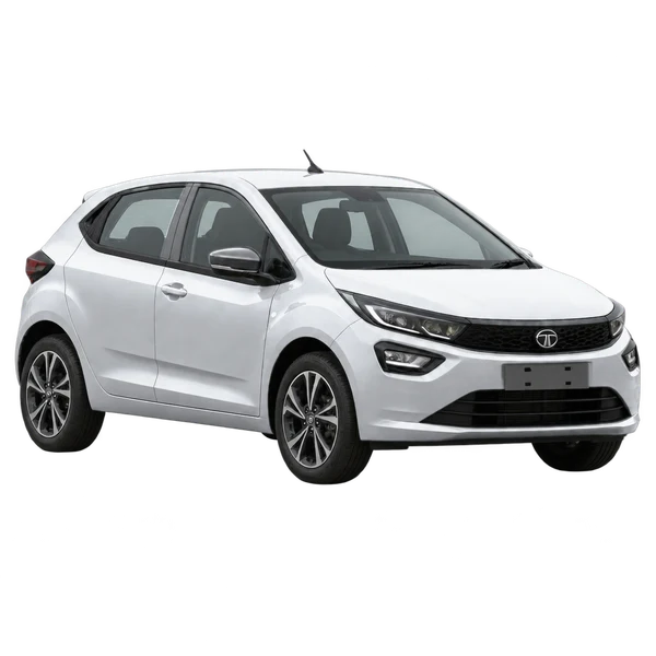 silver 2025 Tata Altroz front three-quarter (facing left) view