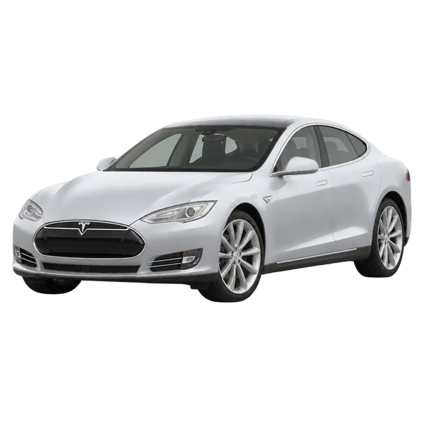 silver 2012 Tesla Model S front three-quarter (facing left) view