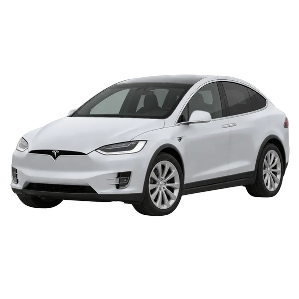 silver 2021 Tesla Model X front three-quarter (facing left) view