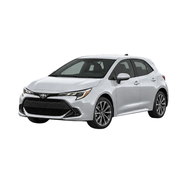silver 2024 Toyota Corolla Hatchback front three-quarter (facing left) view